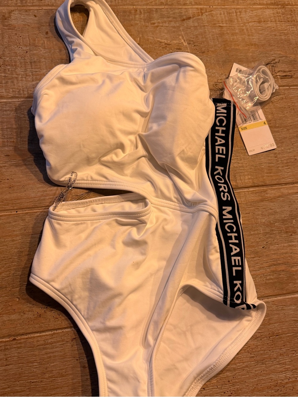 Michael Kors White One-Piece with Black Logo Band